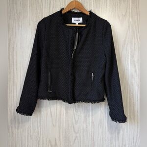 BB Dakota Black Tweed Fringe Zip Jacket Size S NWT